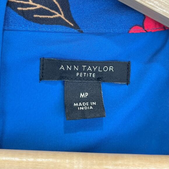 ANN TAYLOR Border Floral Belted Midi Dress 3/4 Sleeve Blue Petite M PM MP - Picture 3 of 11